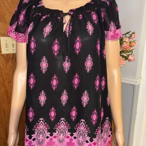 Apt. 9 Black Tunic with Pink Medallion Print